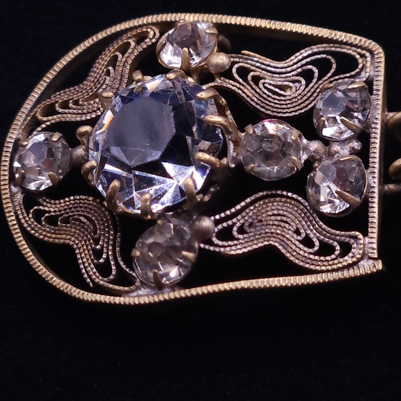 Czechoslovakia Rhinestone Filigree Belt Buckle Set main image 4